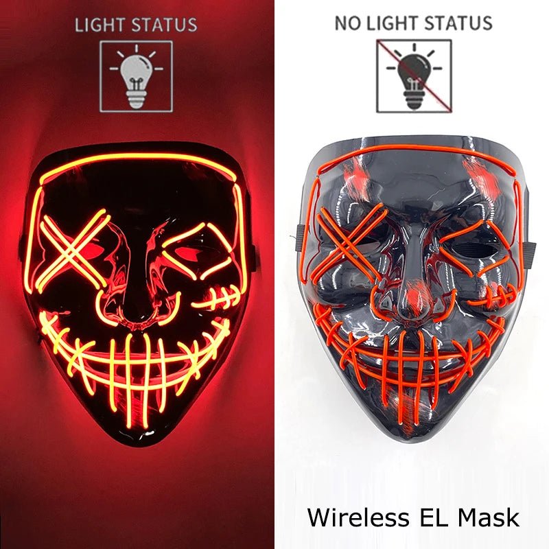 Masque LED Néon Lumineux Halloween - Sans Fil, 10 Couleurs - NovaPick