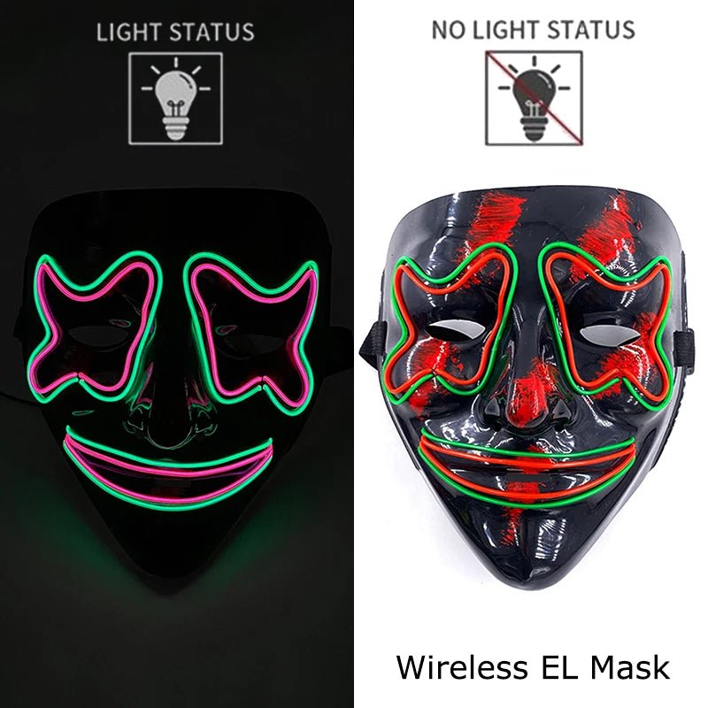 Masque LED Néon Lumineux Halloween - Sans Fil, 10 Couleurs - NovaPick