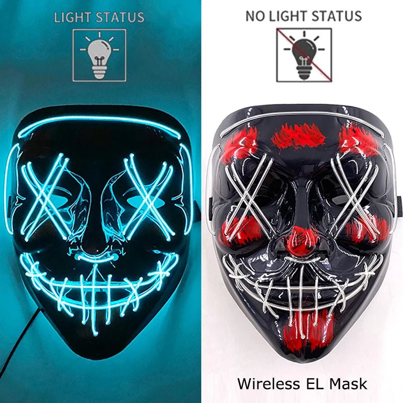 Masque LED Néon Lumineux Halloween - Sans Fil, 10 Couleurs - NovaPick